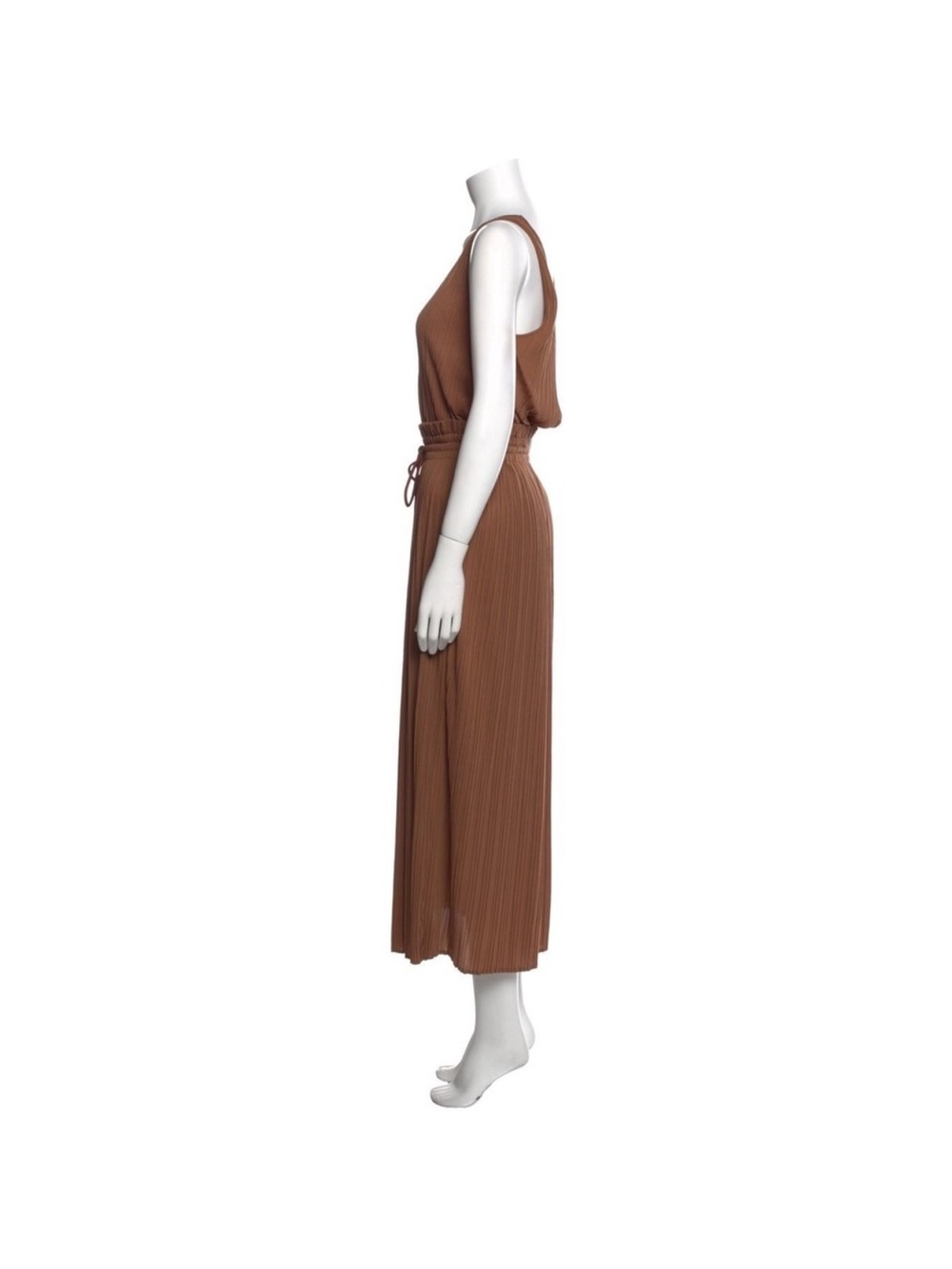 A.L.C. Rust-Brown Sleeveless Pleated Midi Dress with Drawstring Waist - Picture 2 of 5